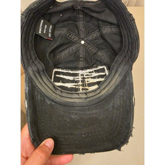 Distressed American Flag Black Hat With Thin Red Line - KBETHOS One Size 100% Co - Picture 3 of 11